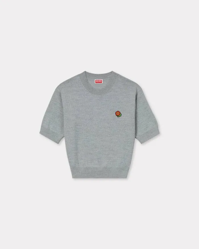 Women 039KENZO Pop039 Embroidered Jumper In Merino Wool Pale Grey Kenzo Shirts And Tops Women 039KENZO Pop039 Embroidered Jumper In Merino Wool Pale Grey Kenzo Shirts And Tops