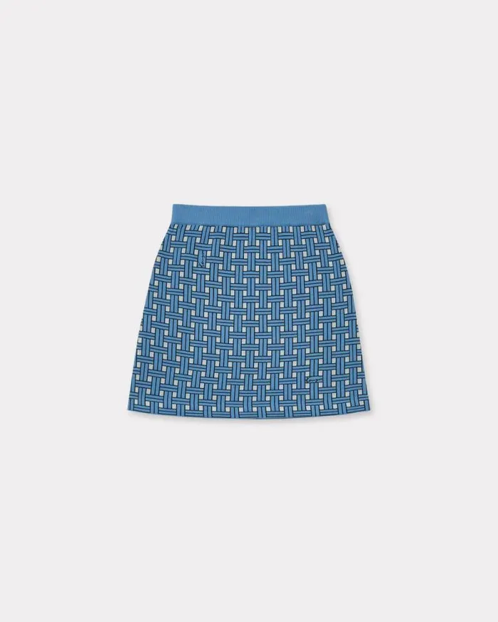 Women 039KENZO Weave039 Embroidered Mini Skirt Sky Blue Kenzo Dresses And Skirts