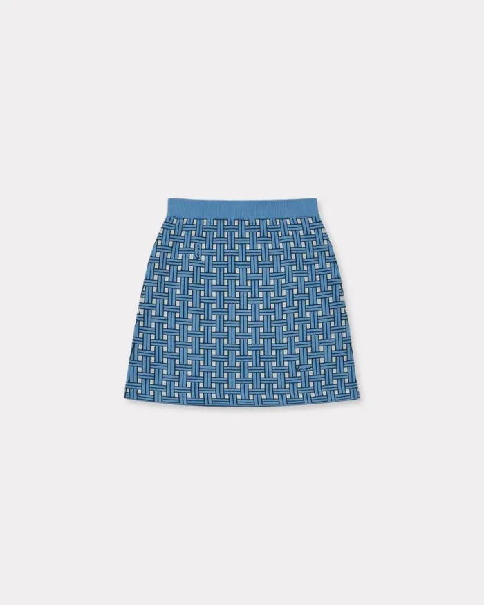 Women 039KENZO Weave039 Embroidered Mini Skirt Sky Blue Kenzo Dresses And Skirts