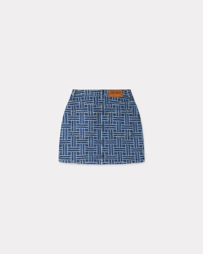 Women 039KENZO Weave039 Miniskirt In Japanese Denim Medium Stone Blue Denim Kenzo Dresses And Skirts