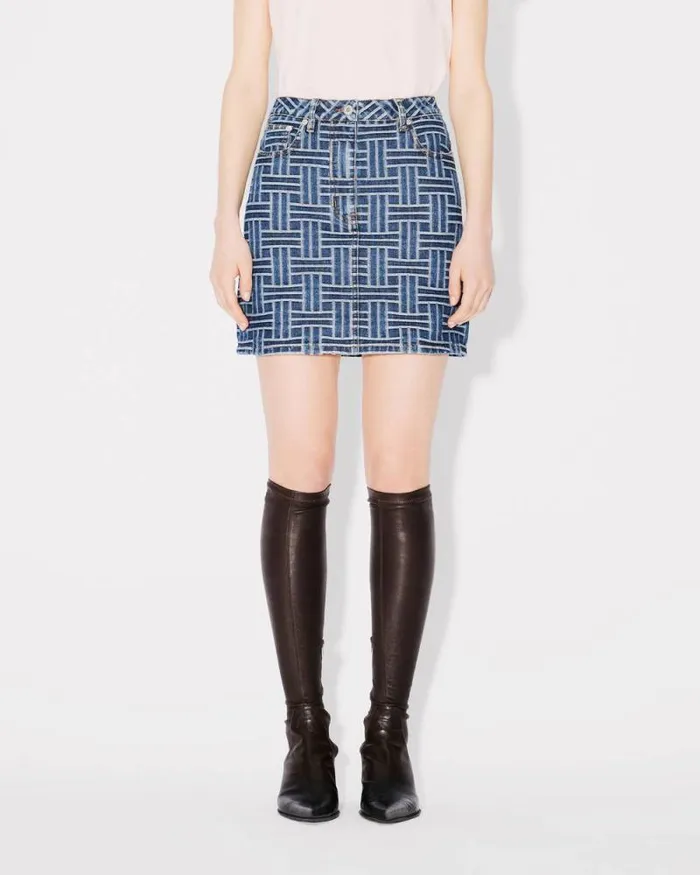 Women 039KENZO Weave039 Miniskirt In Japanese Denim Medium Stone Blue Denim Kenzo Dresses And Skirts