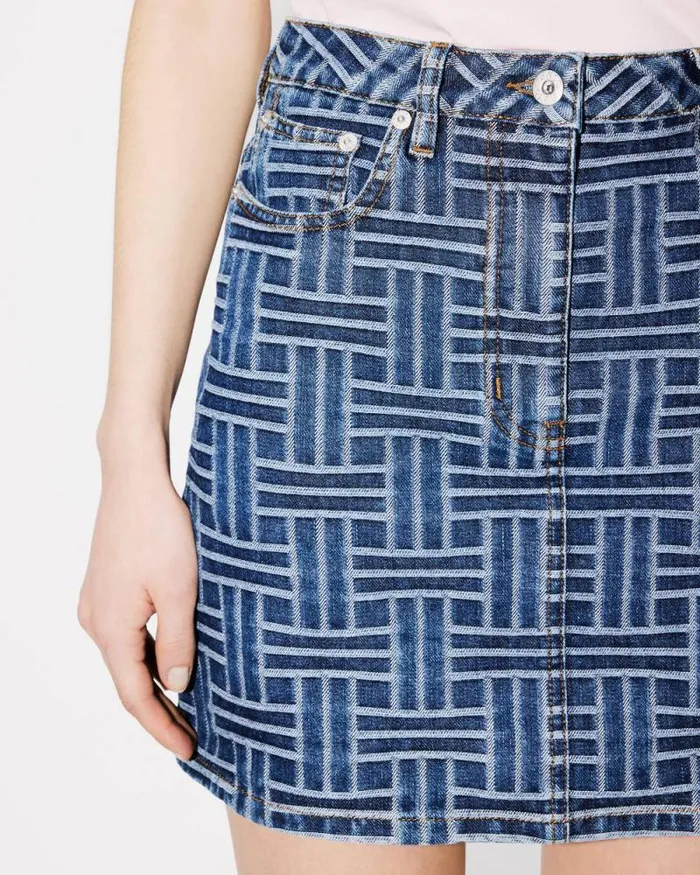 Women 039KENZO Weave039 Miniskirt In Japanese Denim Medium Stone Blue Denim Kenzo Dresses And Skirts