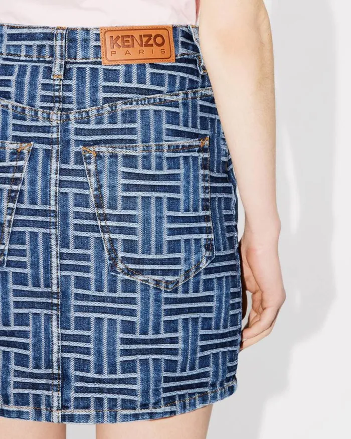 Women 039KENZO Weave039 Miniskirt In Japanese Denim Medium Stone Blue Denim Kenzo Dresses And Skirts