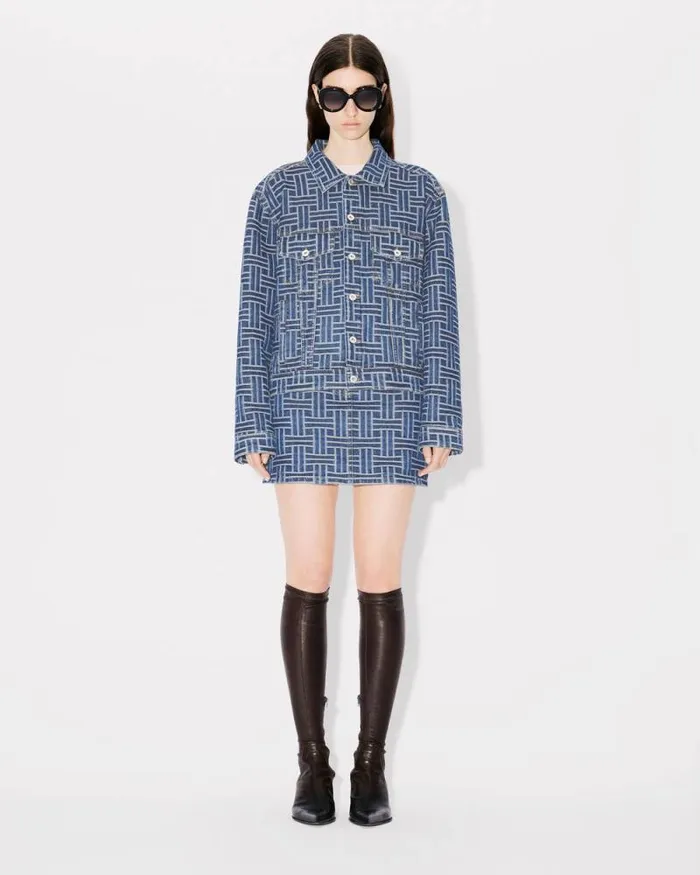 Women 039KENZO Weave039 Miniskirt In Japanese Denim Medium Stone Blue Denim Kenzo Dresses And Skirts