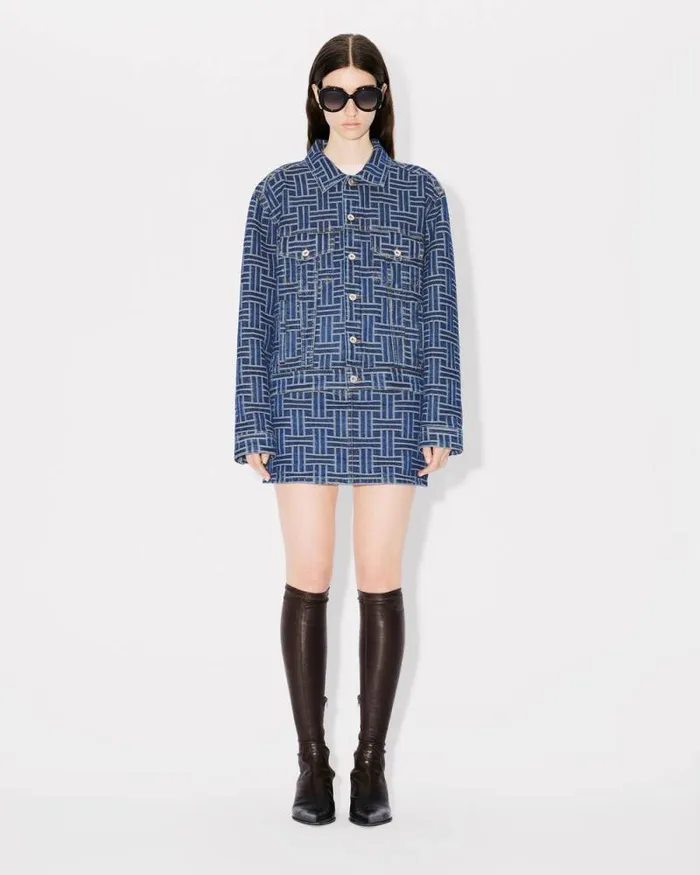 Women 039KENZO Weave039 Trucker Jacket In Japanese Denim Medium Stone Blue Denim Kenzo Jackets And Coats