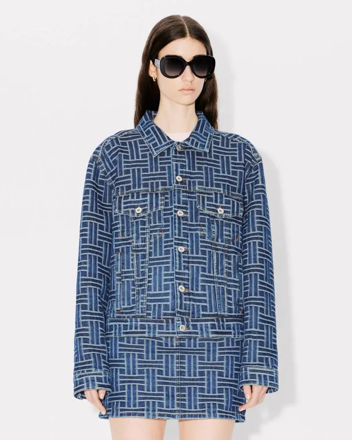 Women 039KENZO Weave039 Trucker Jacket In Japanese Denim Medium Stone Blue Denim Kenzo Jackets And Coats