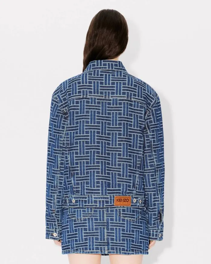 Women 039KENZO Weave039 Trucker Jacket In Japanese Denim Medium Stone Blue Denim Kenzo Jackets And Coats