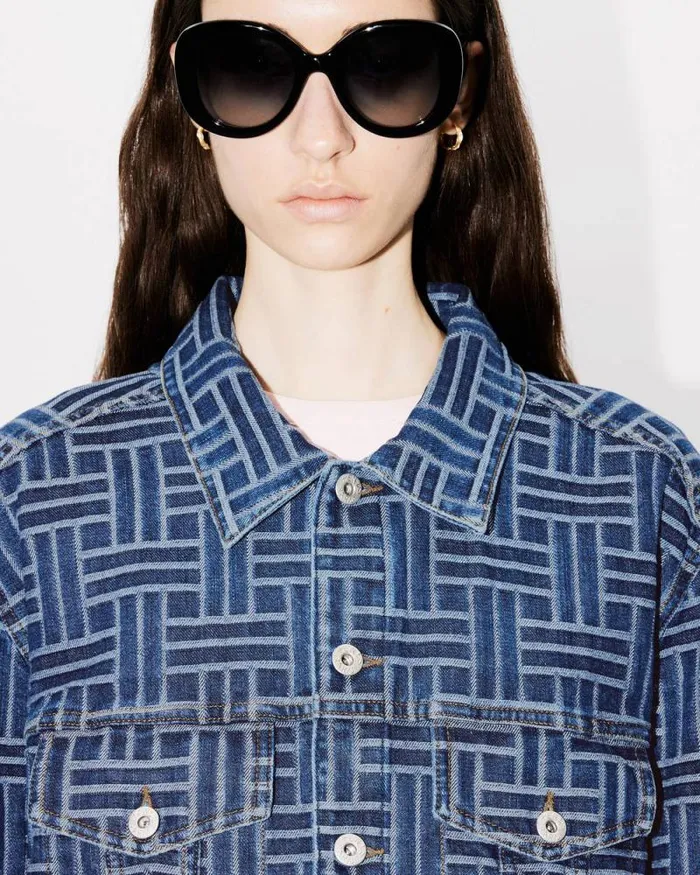 Women 039KENZO Weave039 Trucker Jacket In Japanese Denim Medium Stone Blue Denim Kenzo Jackets And Coats