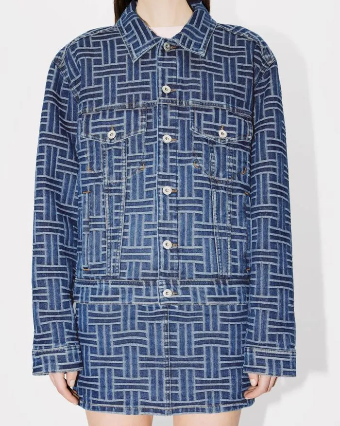 Women 039KENZO Weave039 Trucker Jacket In Japanese Denim Medium Stone Blue Denim Kenzo Jackets And Coats