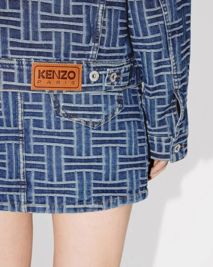 Women 039KENZO Weave039 Trucker Jacket In Japanese Denim Medium Stone Blue Denim Kenzo Jackets And Coats