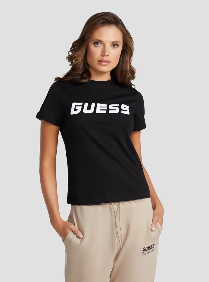 Women Activewear GUESS Eco Black Esther Active Logo Tshirt