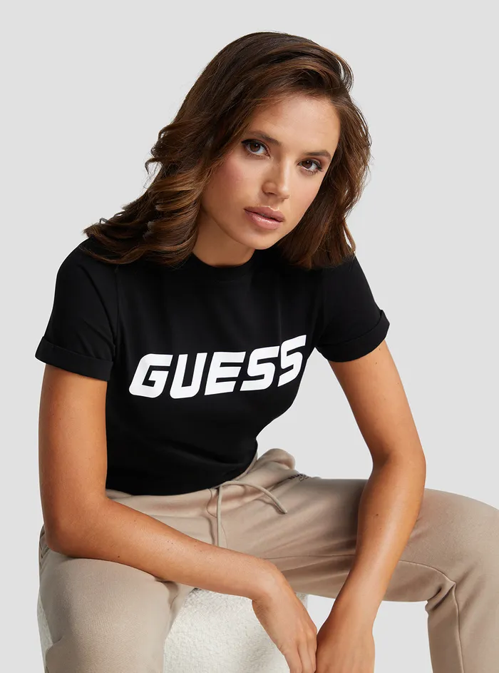 Women Activewear GUESS Eco Black Esther Active Logo Tshirt Women Activewear GUESS Eco Black Esther Active Logo Tshirt