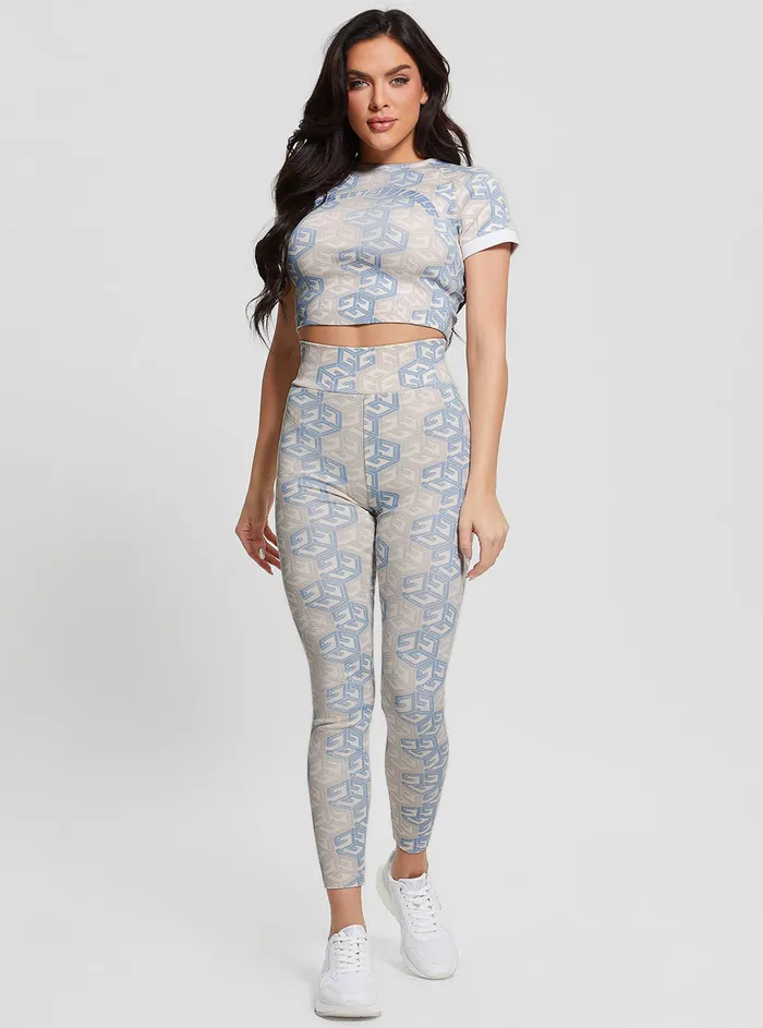 Women Activewear GUESS Eco Blue G Cube Active Crop Top