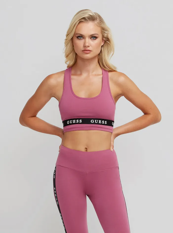 Women Activewear GUESS Eco Purple Blush Aline Active Logo Crop Top