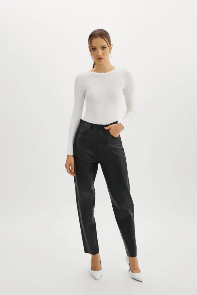 Women ADELINE Leather Jeans Black LAMARQUE Pants and Shorts