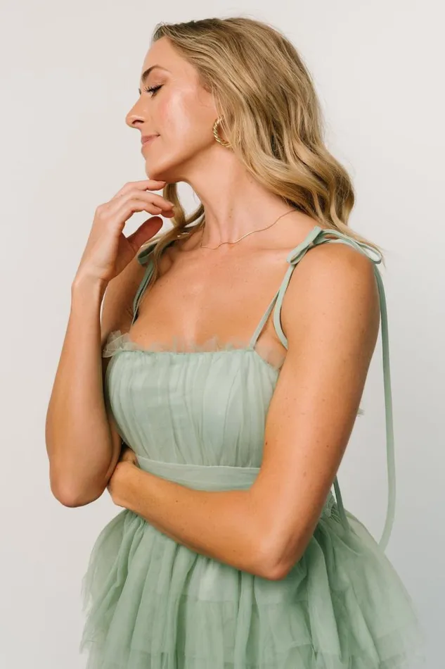 Women Alora Tulle Tiered Maxi Dress Sage Green Baltic Born Tulle Styles