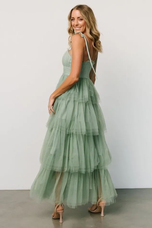Women Alora Tulle Tiered Maxi Dress Sage Green Baltic Born Tulle Styles