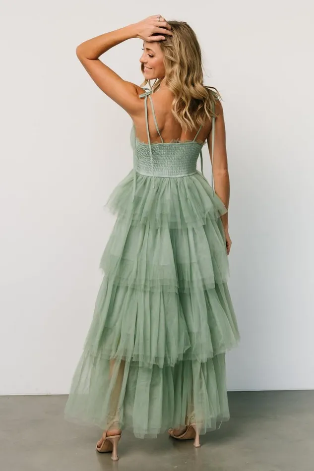 Women Alora Tulle Tiered Maxi Dress Sage Green Baltic Born Tulle Styles