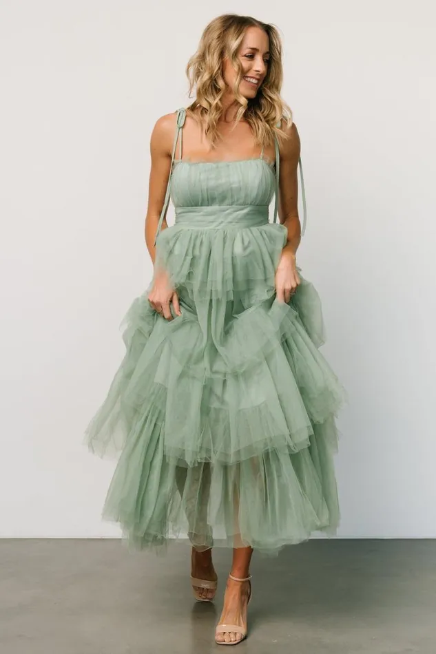 Women Alora Tulle Tiered Maxi Dress Sage Green Baltic Born Tulle Styles