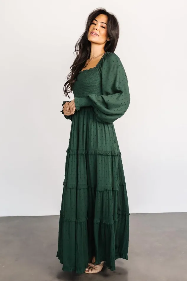 Women Amanda Smocked Dotted Maxi Dress Evergreen Baltic Born Maxi Dresses
