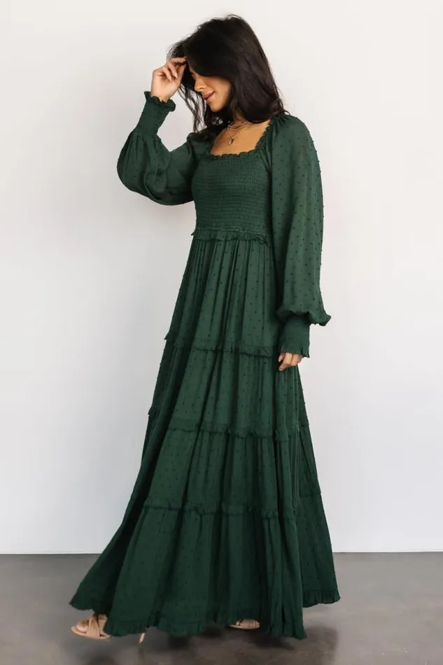 Women Amanda Smocked Dotted Maxi Dress Evergreen Baltic Born Maxi Dresses Women Amanda Smocked Dotted Maxi Dress Evergreen Baltic Born Maxi Dresses