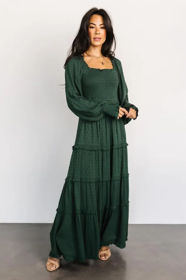 Women Amanda Smocked Dotted Maxi Dress Evergreen Baltic Born Maxi Dresses Women Amanda Smocked Dotted Maxi Dress Evergreen Baltic Born Maxi Dresses