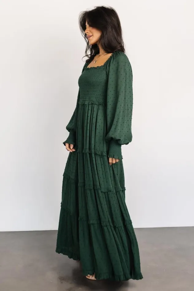 Women Amanda Smocked Dotted Maxi Dress Evergreen Baltic Born Maxi Dresses Women Amanda Smocked Dotted Maxi Dress Evergreen Baltic Born Maxi Dresses
