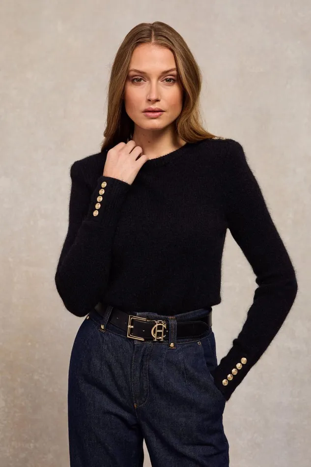 Women Amy Crew Neck Knit Black Holland Cooper Knitwear