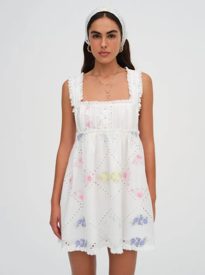 Women Andrea Embroidered Mini Dress White For Love and Lemons Dresses