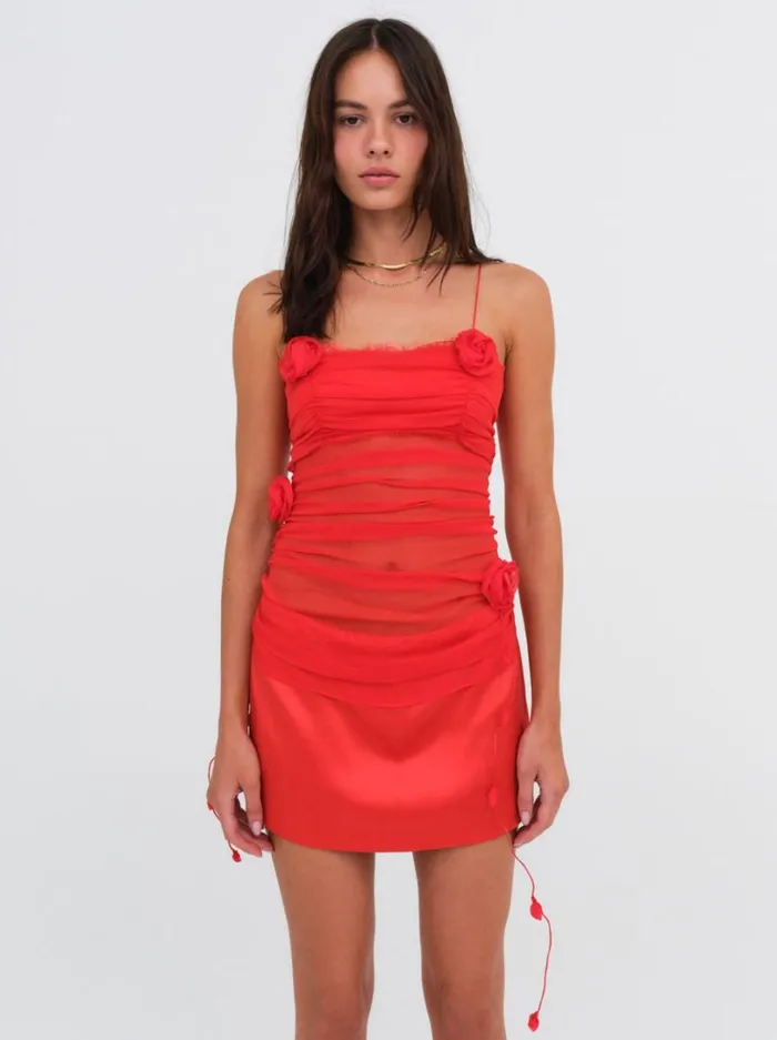 Women Angela Chiffon Mini Dress Red For Love and Lemons Dresses