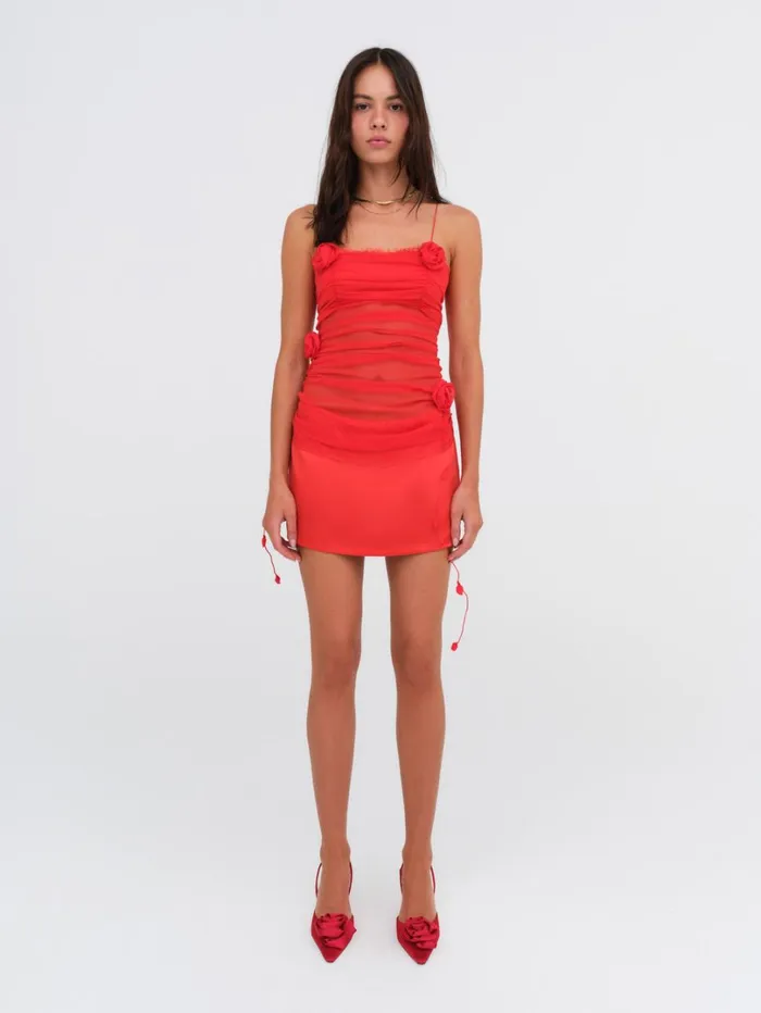 Women Angela Chiffon Mini Dress Red For Love and Lemons Dresses