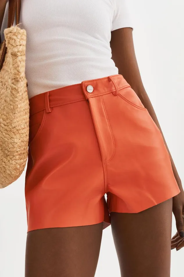 Women ANIKA Leather HighWaisted Shorts Spicy Orange LAMARQUE Pants and Shorts