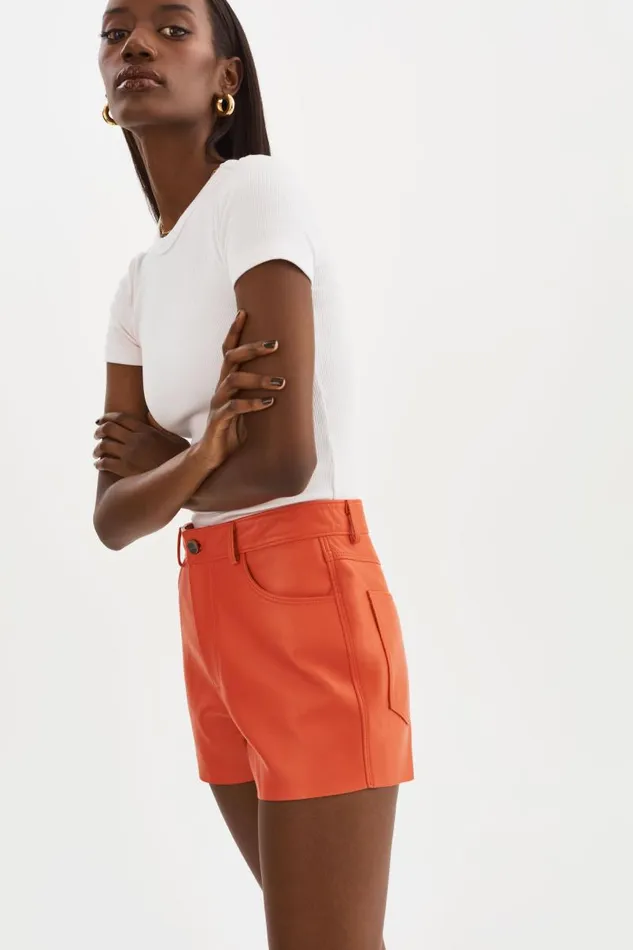 Women ANIKA Leather HighWaisted Shorts Spicy Orange LAMARQUE Pants and Shorts