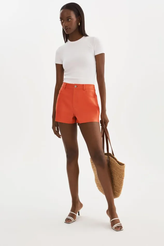 Women ANIKA Leather HighWaisted Shorts Spicy Orange LAMARQUE Pants and Shorts