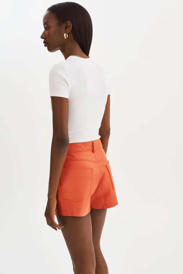 Women ANIKA Leather HighWaisted Shorts Spicy Orange LAMARQUE Pants and Shorts