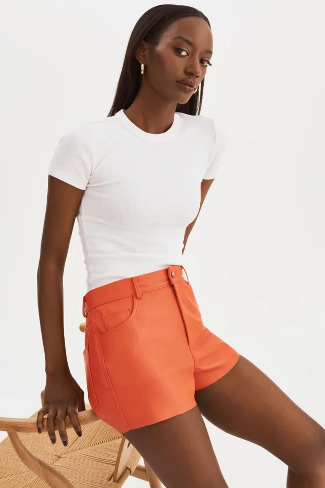 Women ANIKA Leather HighWaisted Shorts Spicy Orange LAMARQUE Pants and Shorts
