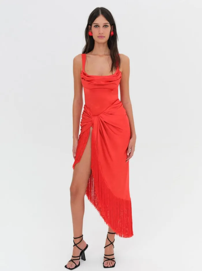 Women Anisa Fringe Midi Dress Red For Love and Lemons Dresses Women Anisa Fringe Midi Dress Red For Love and Lemons Dresses