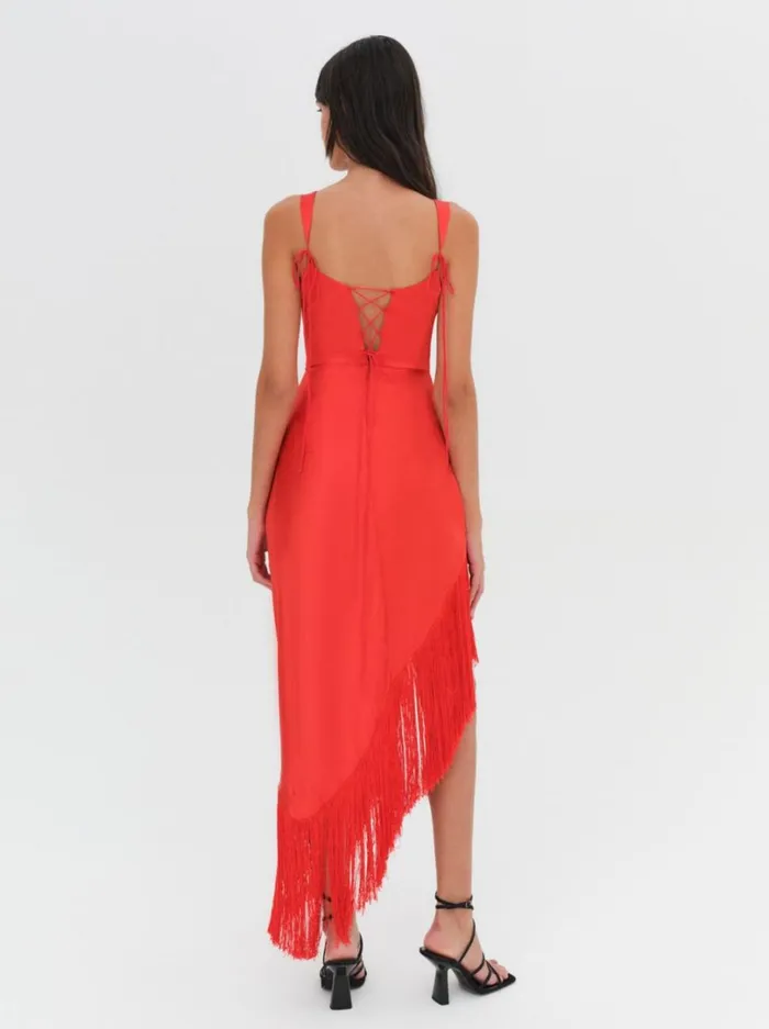 Women Anisa Fringe Midi Dress Red For Love and Lemons Dresses Women Anisa Fringe Midi Dress Red For Love and Lemons Dresses