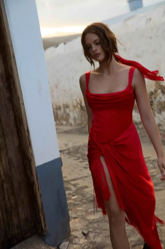 Women Anisa Fringe Midi Dress Red For Love and Lemons Dresses Women Anisa Fringe Midi Dress Red For Love and Lemons Dresses