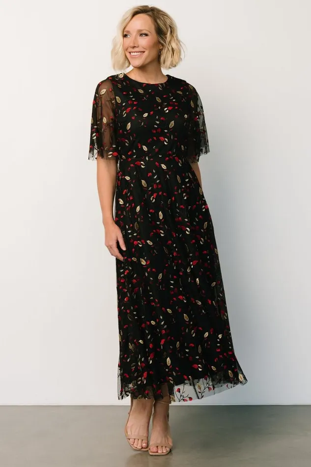 Women Arabella Embroidered Tulle Maxi Dress Black Red Baltic Born Tulle Styles