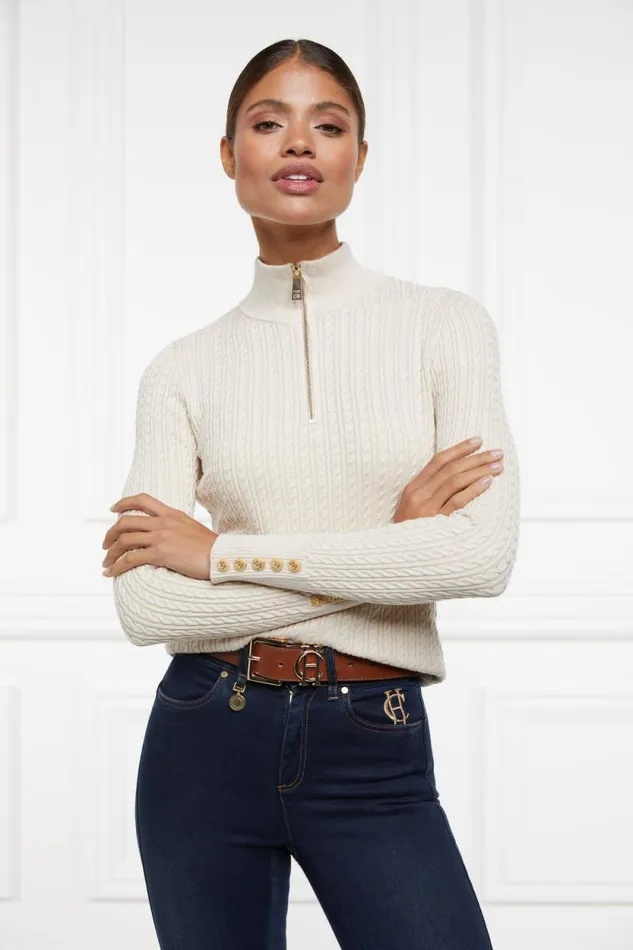Women Ava Quarter Zip Knit Almond Holland Cooper Knitwear