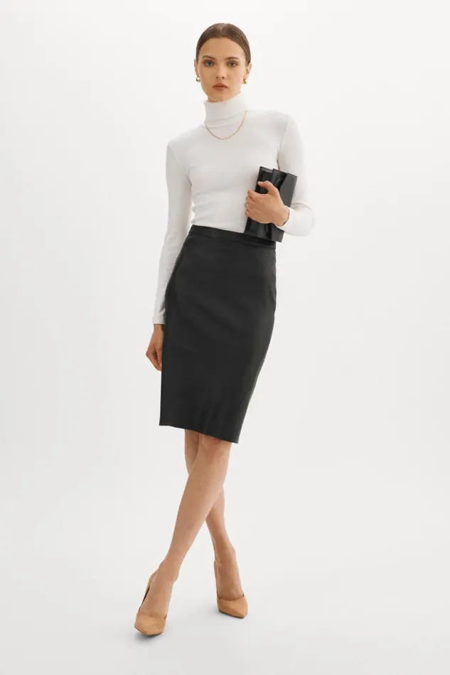 Women AVANA Leather Pencil Skirt Black LAMARQUE Skirts