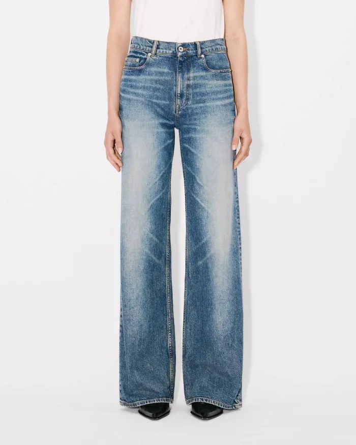 Women AYAME Wide Jeans In Stretch Japanese Denim Medium Stone Blue Denim Kenzo Pants And Shorts