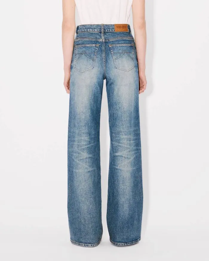 Women AYAME Wide Jeans In Stretch Japanese Denim Medium Stone Blue Denim Kenzo Pants And Shorts