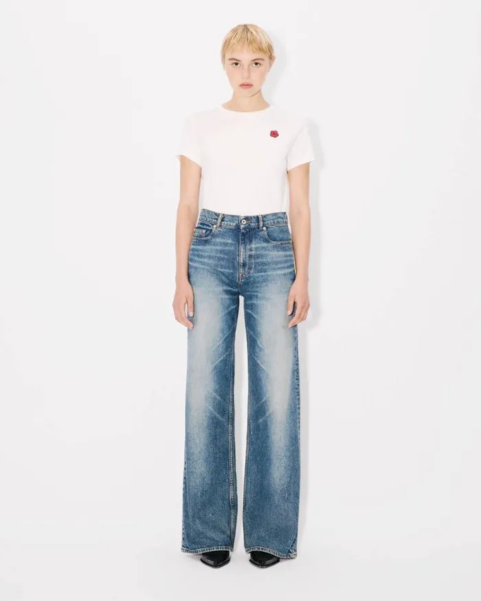 Women AYAME Wide Jeans In Stretch Japanese Denim Medium Stone Blue Denim Kenzo Pants And Shorts