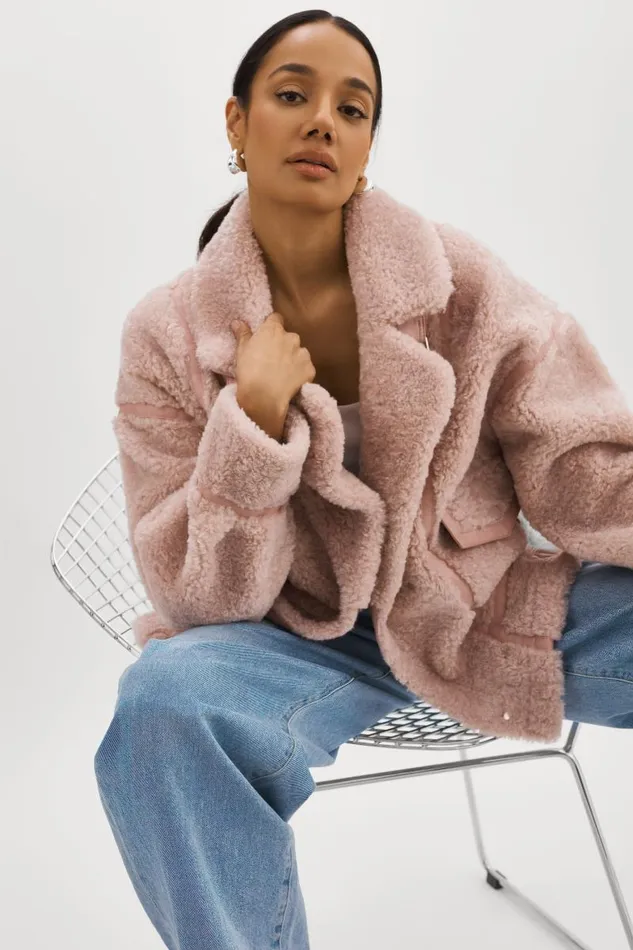 Women BADU Oversized Faux Shearling Jacket Light Pink LAMARQUE Sherpa Women BADU Oversized Faux Shearling Jacket Light Pink LAMARQUE Sherpa