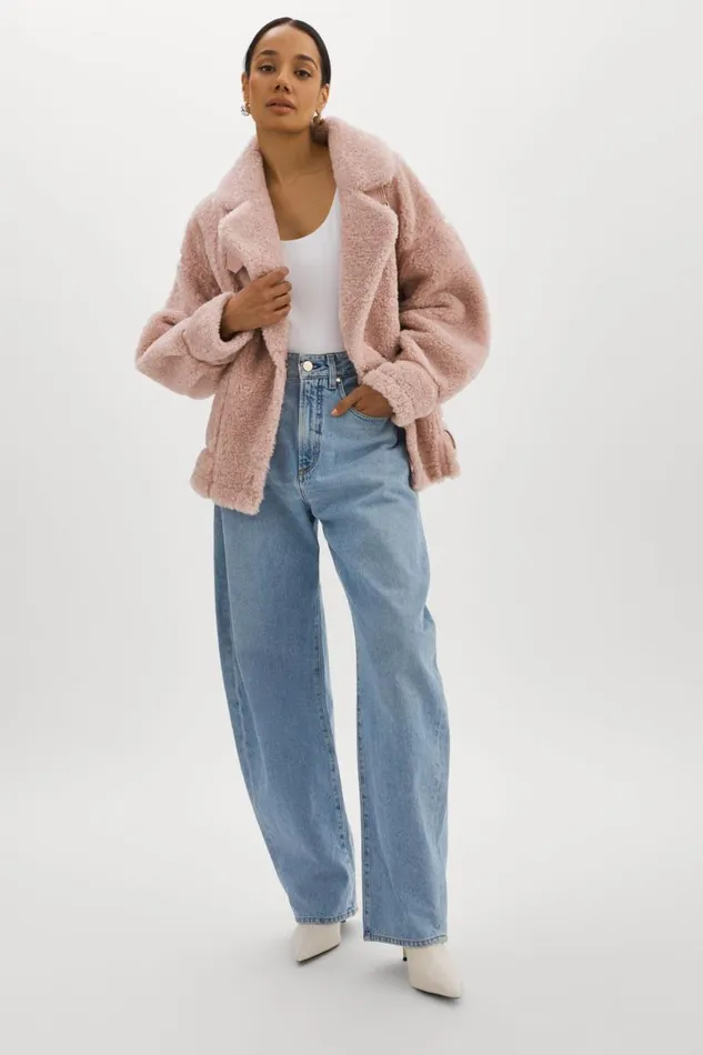 Women BADU Oversized Faux Shearling Jacket Light Pink LAMARQUE Sherpa Women BADU Oversized Faux Shearling Jacket Light Pink LAMARQUE Sherpa