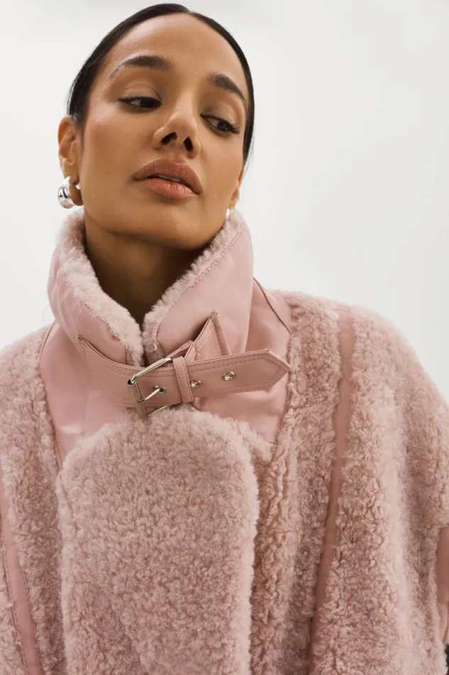 Women BADU Oversized Faux Shearling Jacket Light Pink LAMARQUE Sherpa Women BADU Oversized Faux Shearling Jacket Light Pink LAMARQUE Sherpa