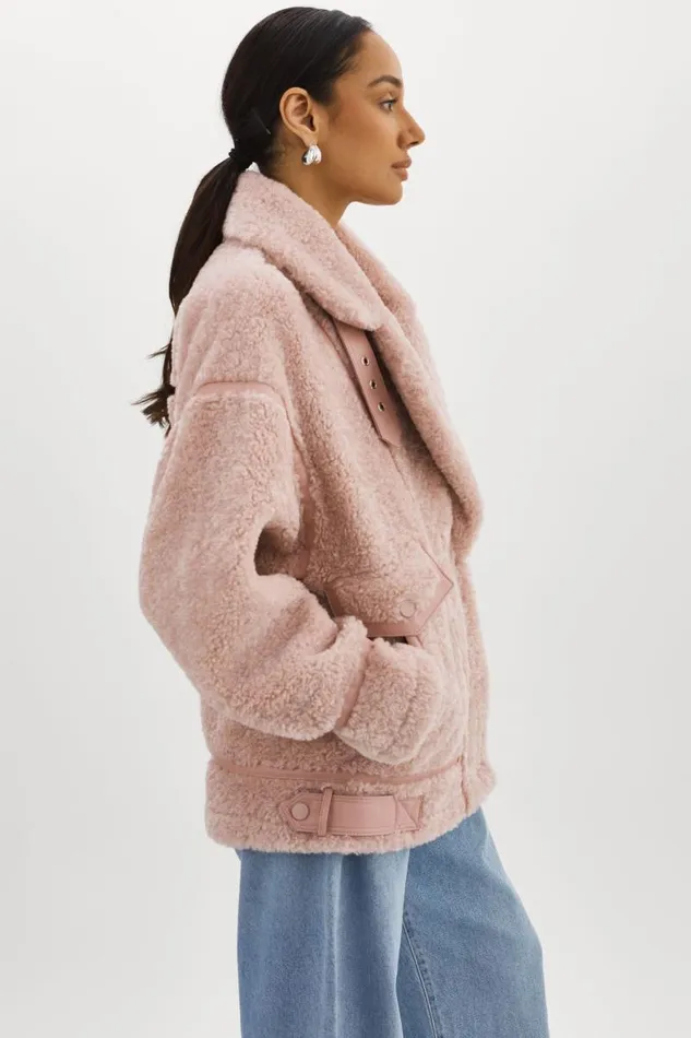 Women BADU Oversized Faux Shearling Jacket Light Pink LAMARQUE Sherpa Women BADU Oversized Faux Shearling Jacket Light Pink LAMARQUE Sherpa