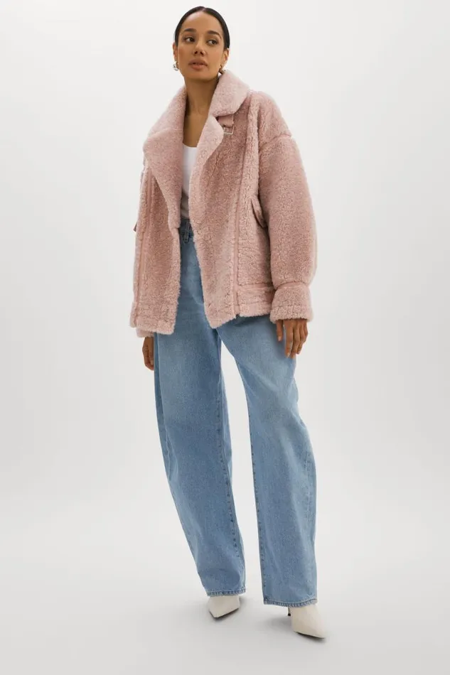Women BADU Oversized Faux Shearling Jacket Light Pink LAMARQUE Sherpa Women BADU Oversized Faux Shearling Jacket Light Pink LAMARQUE Sherpa